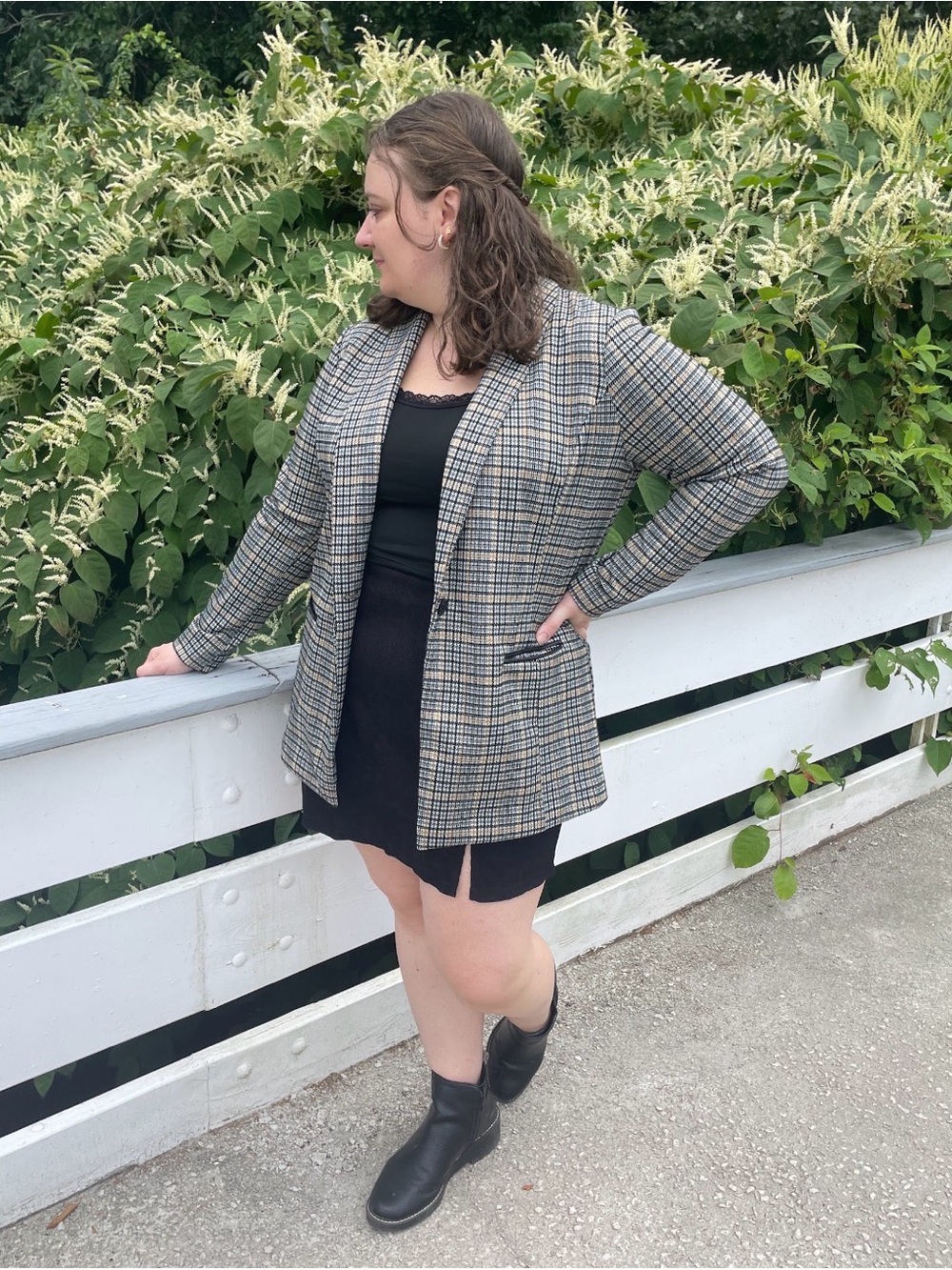 Apt. 9 Plaid Open-Front Blazer in Gray and Black